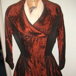 Vintage Copper Metallic Lame Double Breasted Rockabilly Swing Dress Sz 4-6